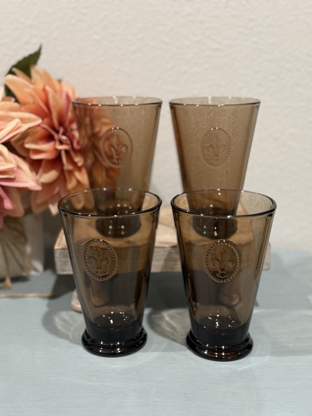 La Rochere Fleur De Lys Moka Brown Long Drink Glasses 14.11 Oz 5.25” Tall Set-4